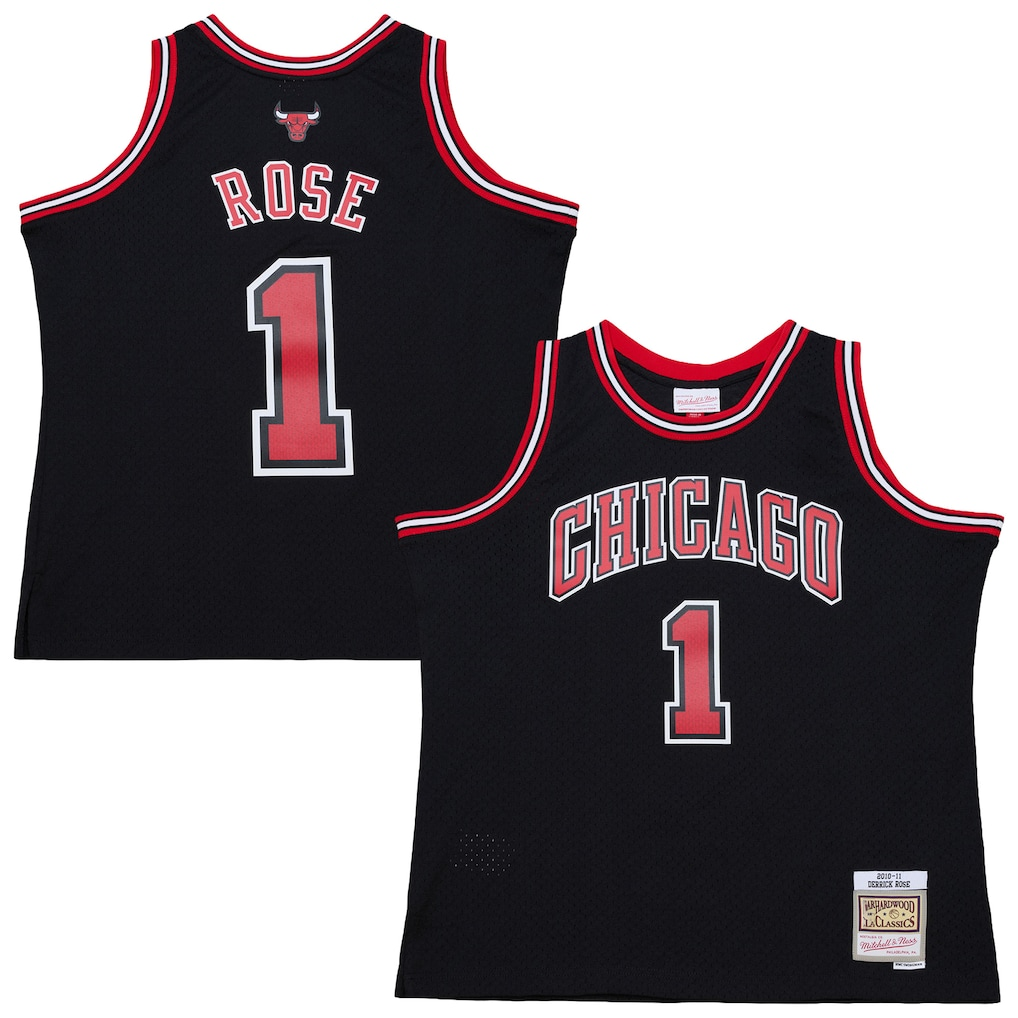 tocy C.Bulls #1 Derrick Rose Mitchell & Ness Black Big & Tall 2010-11 Swingman Jerseys