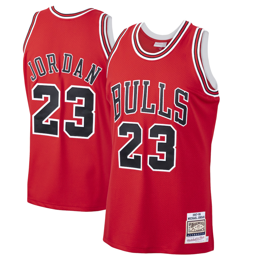 tocy C.Bulls #23 Michael Jordan Mitchell & Ness Scarlet 1997-98 Hardwood Classics Authentic Jerseys