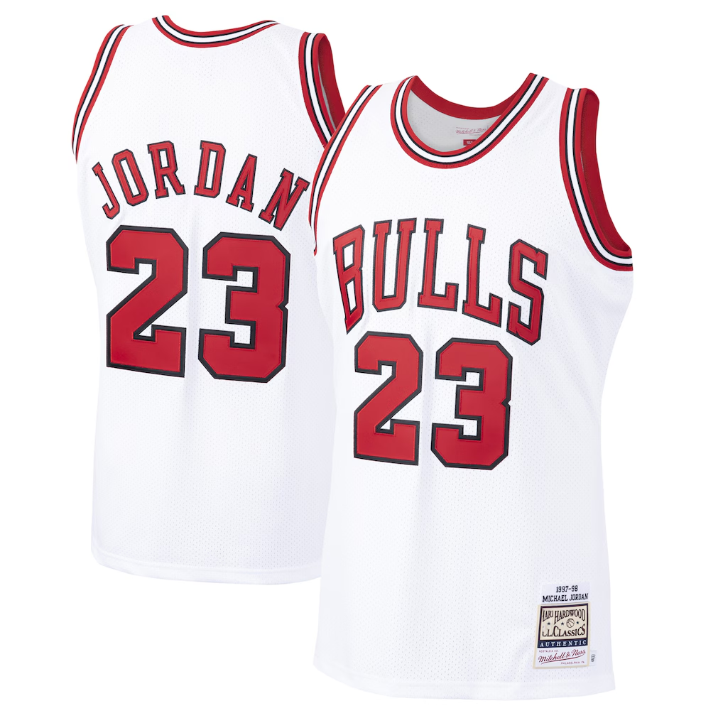 tocy C.Bulls #23 Michael Jordan Mitchell & Ness White 1997-98 Hardwood Classics Authentic Jerseys