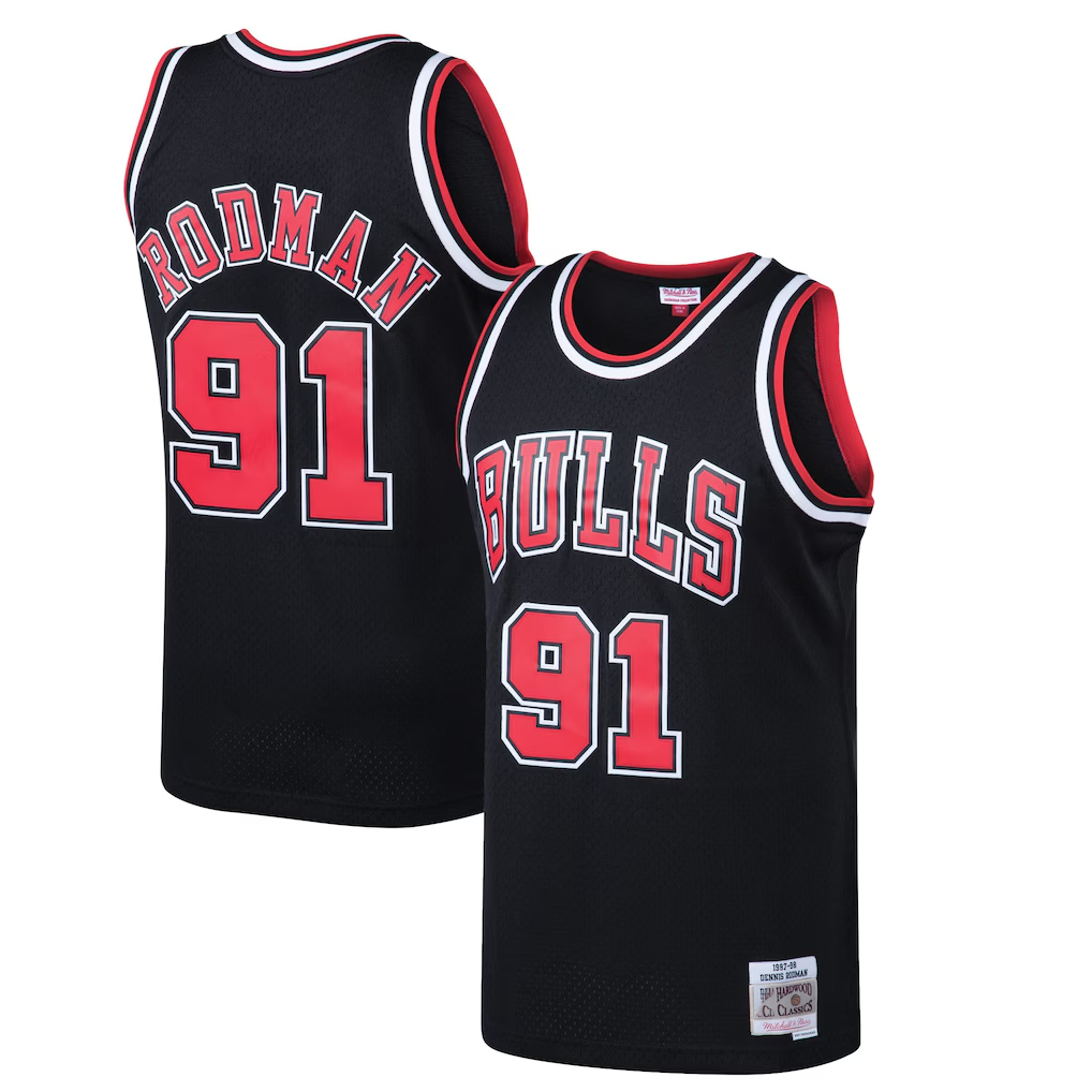 tocy C.Bulls #91 Dennis Rodman Mitchell & Ness Black 199798 Hardwood Classics Swingman Jerseys