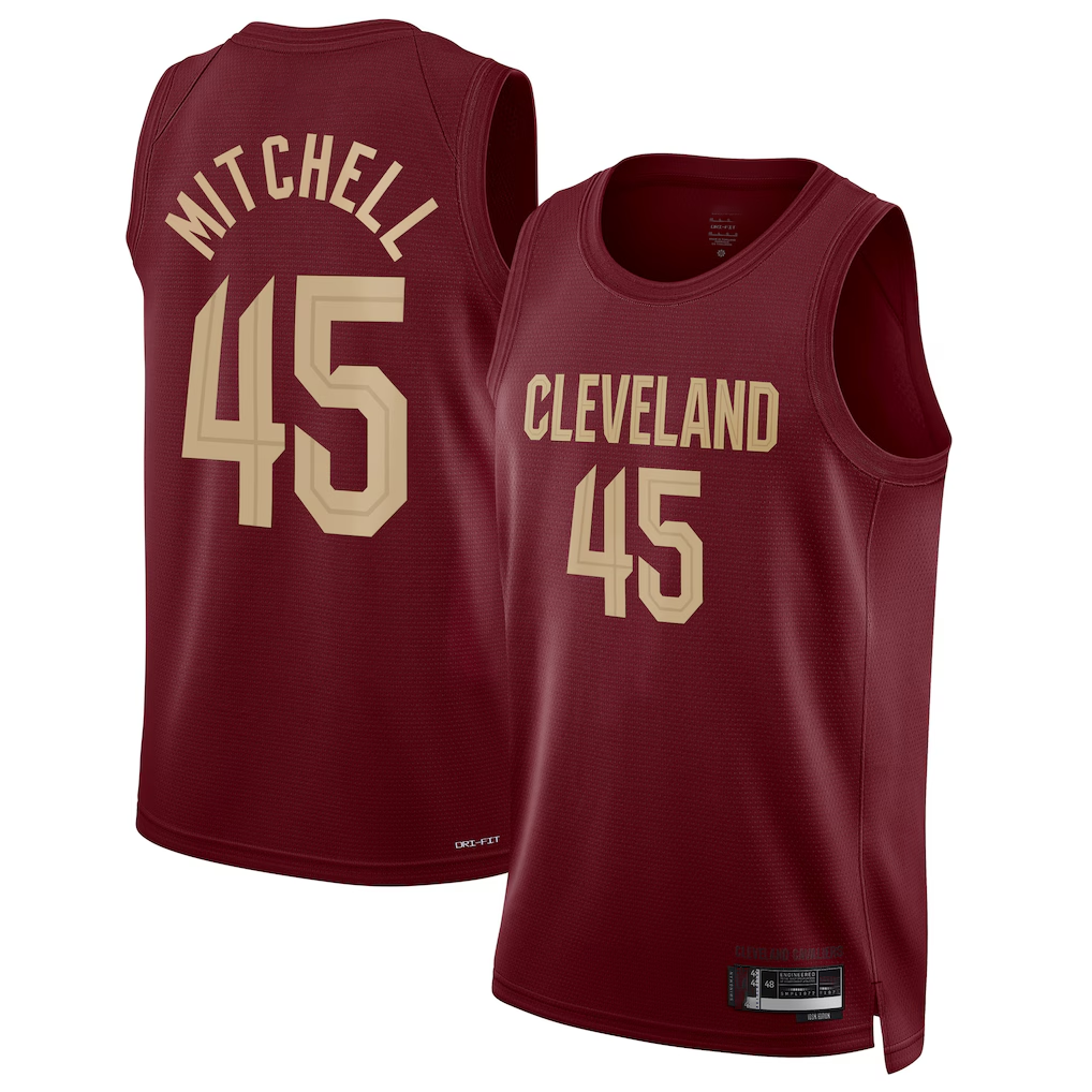 tocy C.Cavaliers #45 Donovan Mitchell Wine Swingman Jerseys - Icon Edition