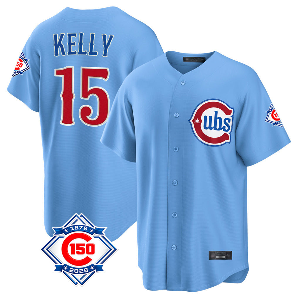 tocy C.Cubs #15 Carson Kelly Player Light Blue 150th Anniversary Home Game Stitched Jerseys
