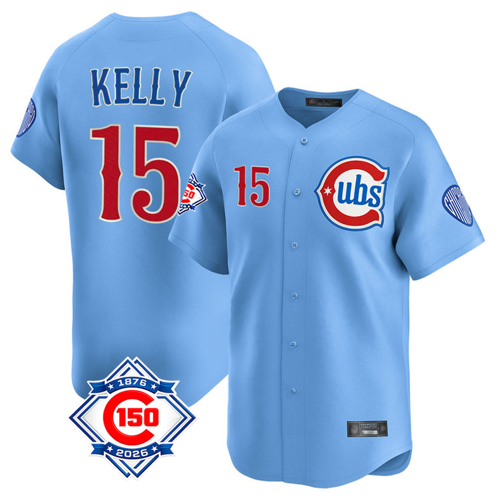 tocy C.Cubs #15 Carson Kelly Player Light Blue 150th Anniversary Limited Home Stitched Jerseys