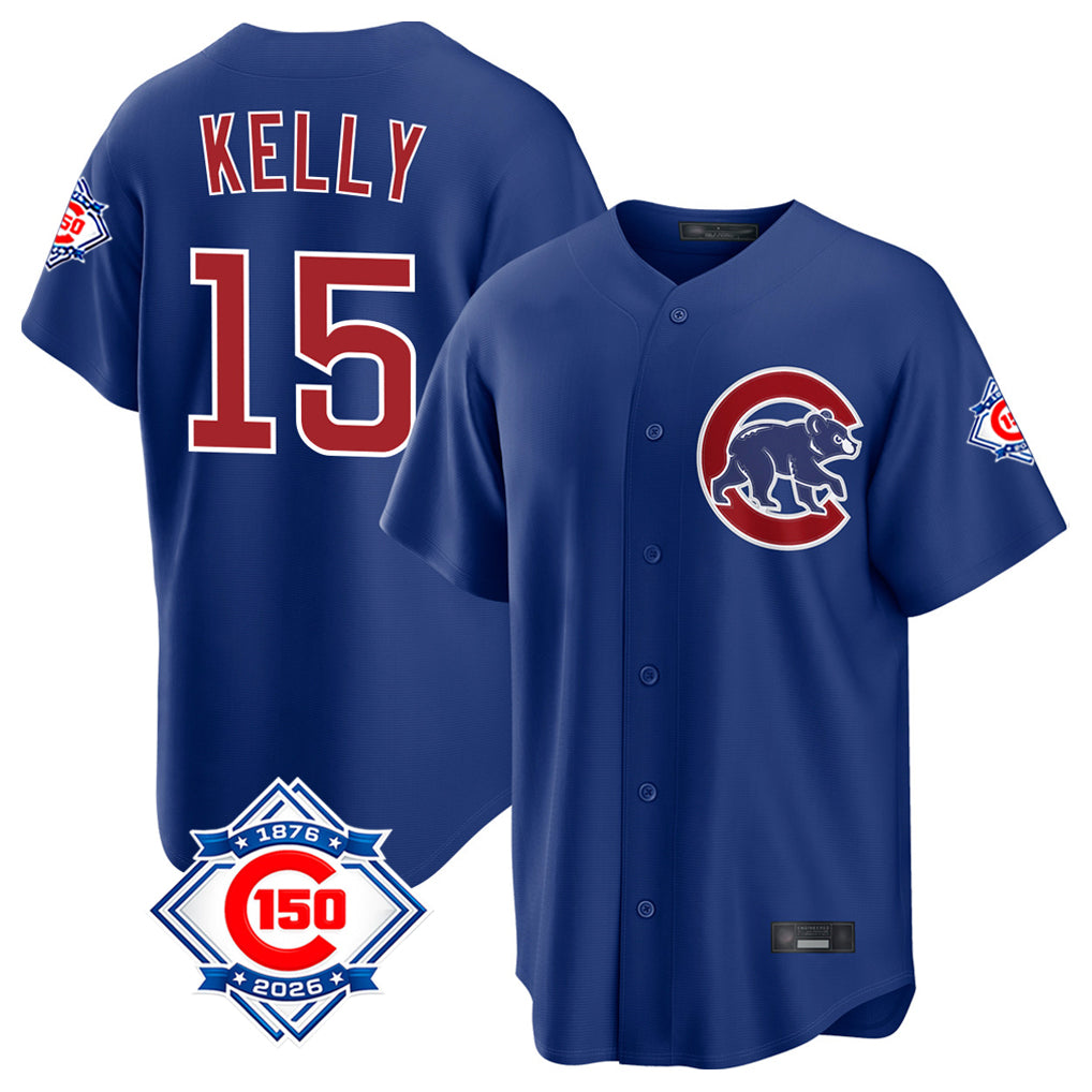 tocy C.Cubs #15 Carson Kelly Player Royal 150th Anniversary Home Game Stitched Jerseys