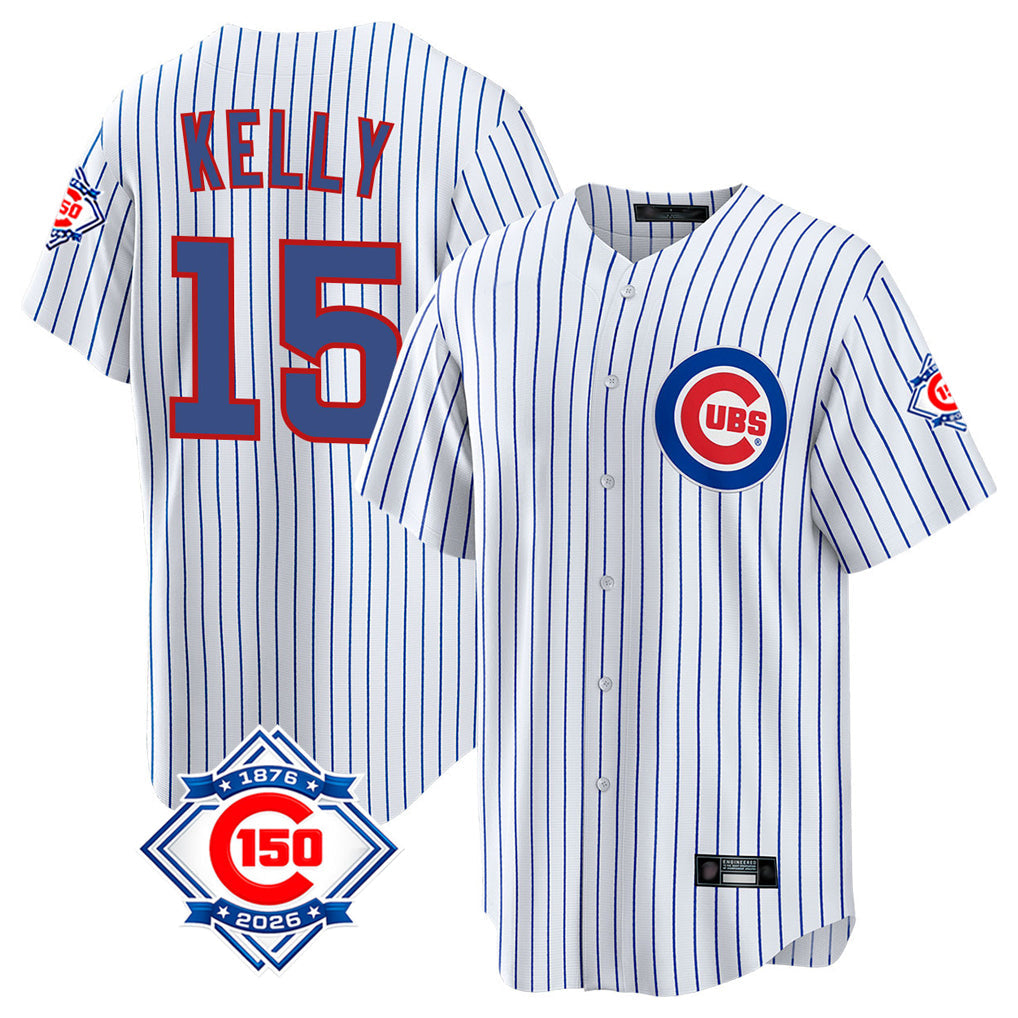 tocy C.Cubs #15 Carson Kelly Player White 150th Anniversary Home Game Stitched Jerseys