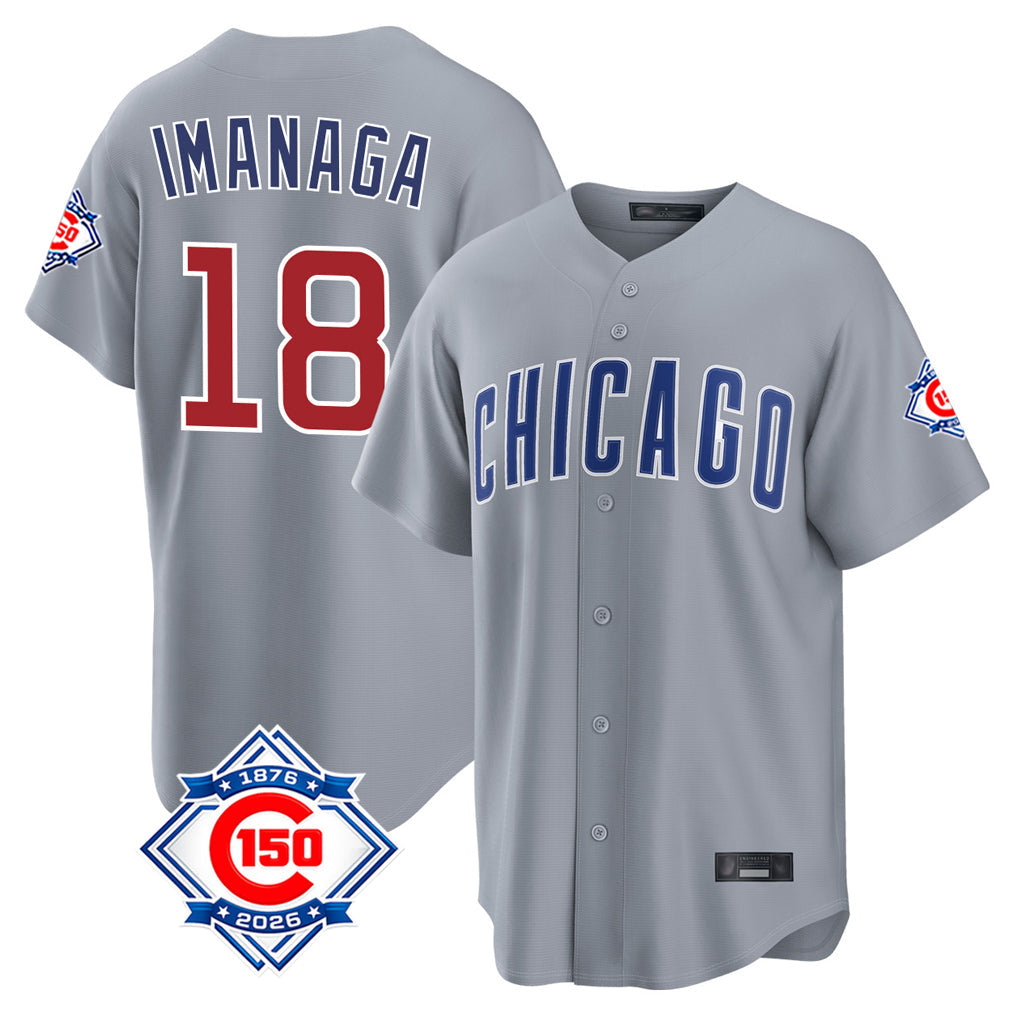 tocy C.Cubs #18 Shota Imanaga Player Gray 150th Anniversary Home Game Stitched Jerseys