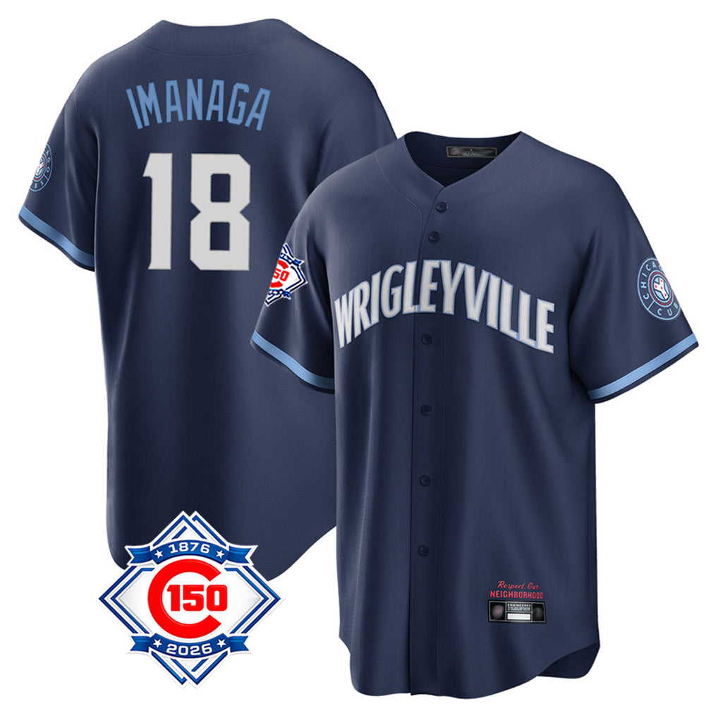 tocy C.Cubs #18 Shota Imanaga Player Navy 150th Anniversary City Connect Home Game Stitched Jerseys