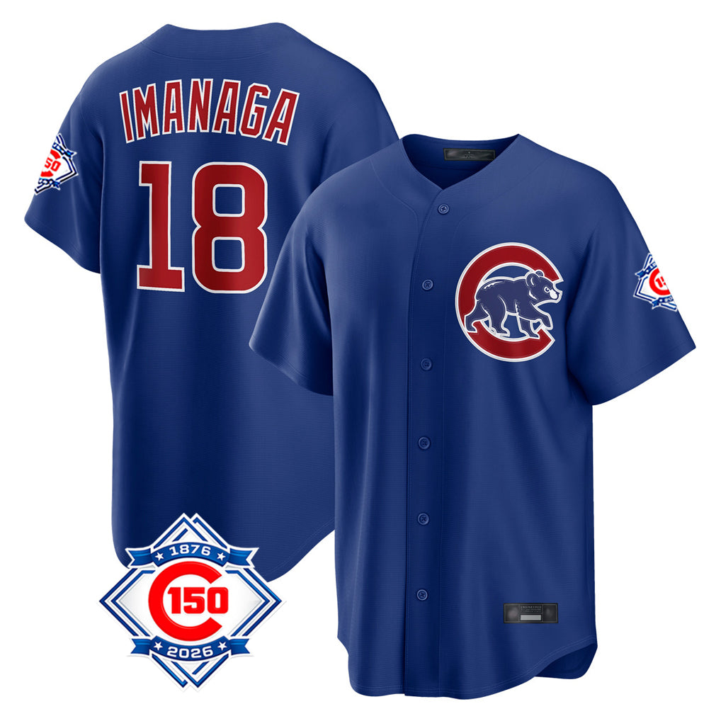 tocy C.Cubs #18 Shota Imanaga Player Royal 150th Anniversary Home Game Stitched Jerseys