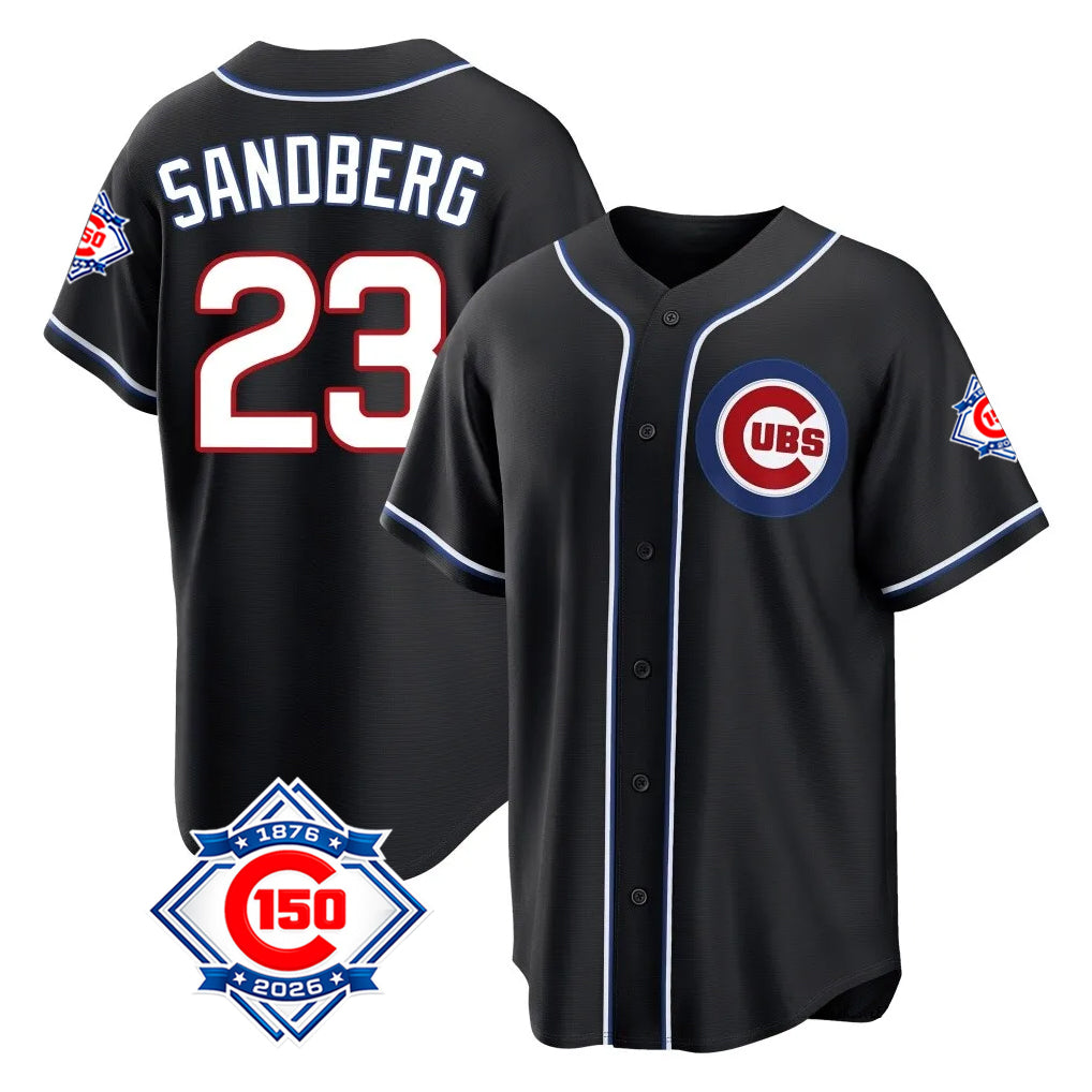 tocy C.Cubs #23 Ryne Sandberg Player Black Fashion Out 150th Anniversary Game Stitched Jerseys
