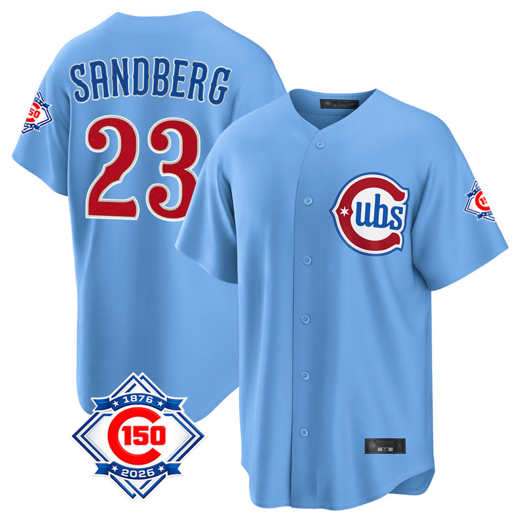 tocy C.Cubs #23 Ryne Sandberg Player Light Blue 150th Anniversary Home Game Stitched Jerseys