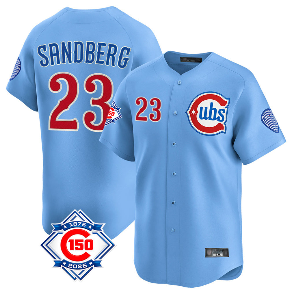 tocy C.Cubs #23 Ryne Sandberg Player Light Blue 150th Anniversary Limited Home Stitched Jerseys