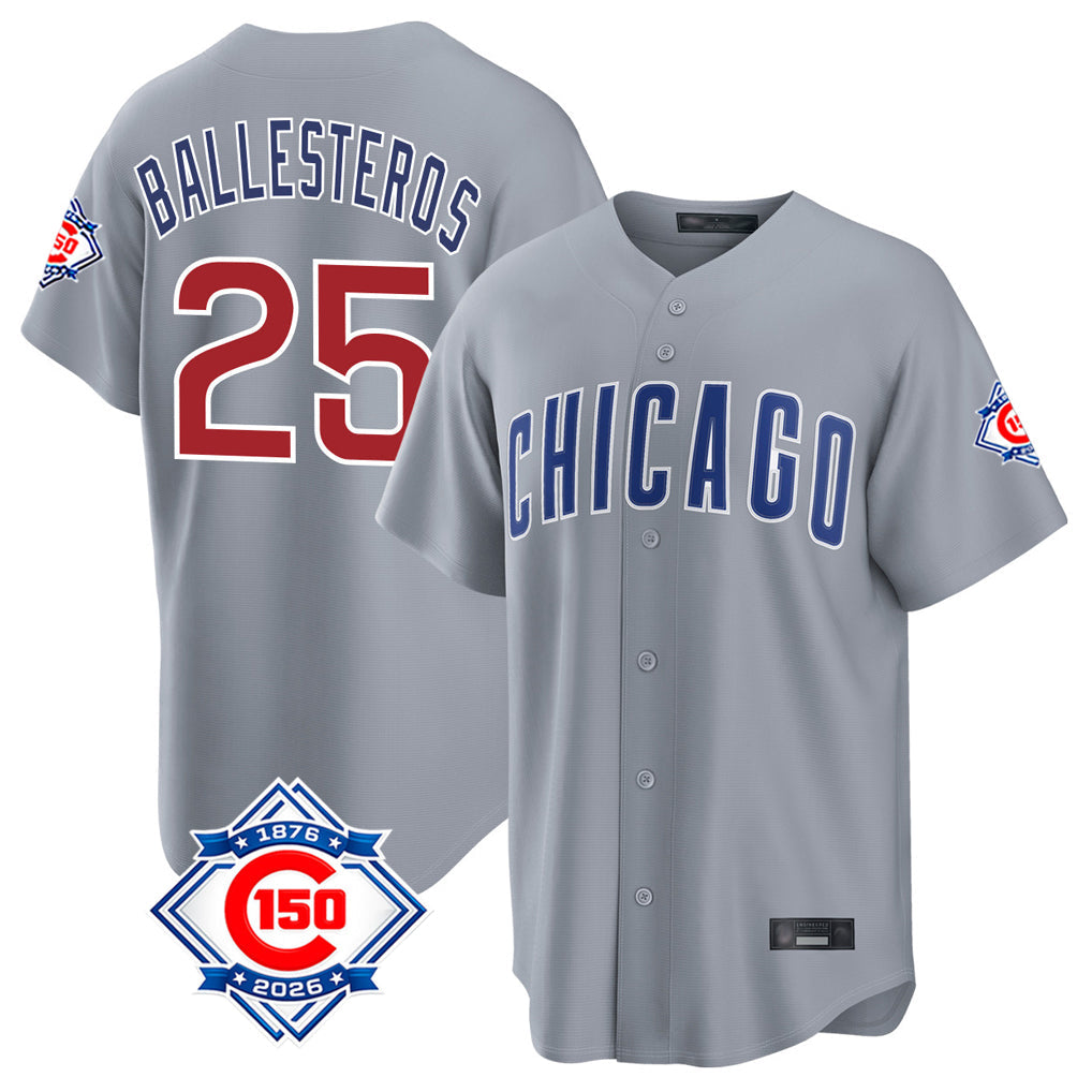 tocy C.Cubs #25 Mois¡§|s Ballesteros Player Gray 150th Anniversary Home Game Stitched Jerseys