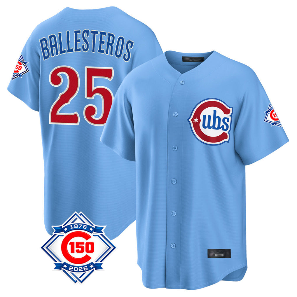 tocy C.Cubs #25 Mois¡§|s Ballesteros Player Light Blue 150th Anniversary Home Game Stitched Jerseys