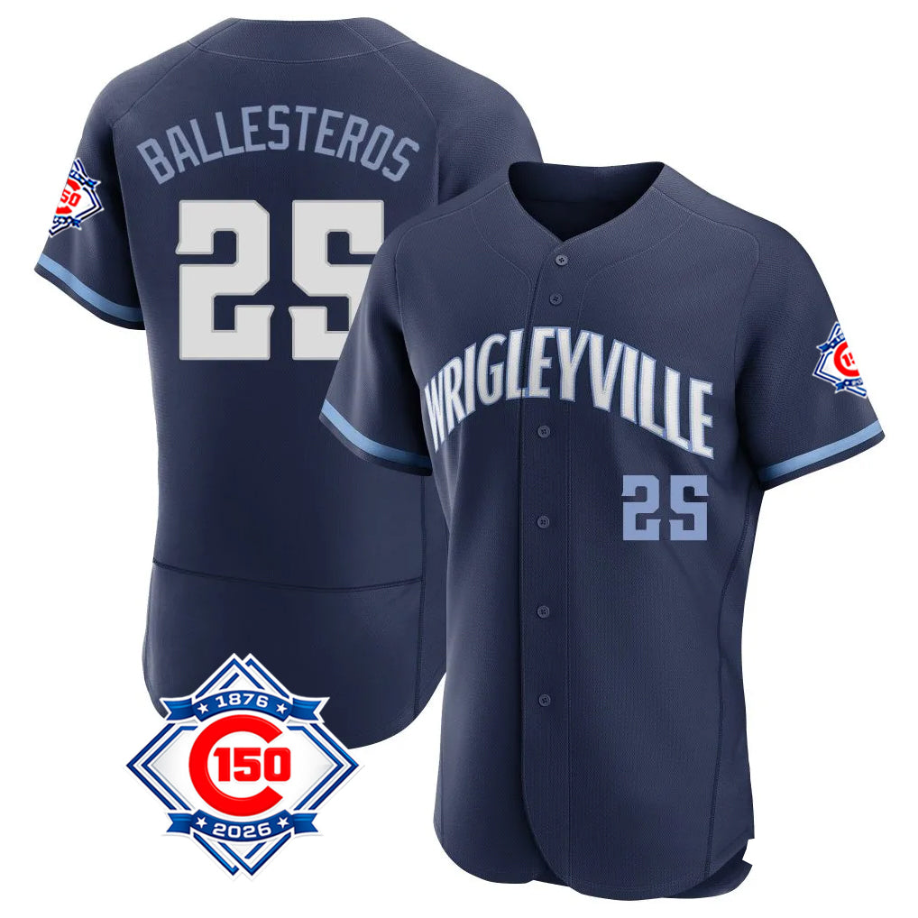 tocy C.Cubs #25 Mois¡§|s Ballesteros Player Navy City Connect 150th Anniversary Limited Elite Home Stitched Jerseys