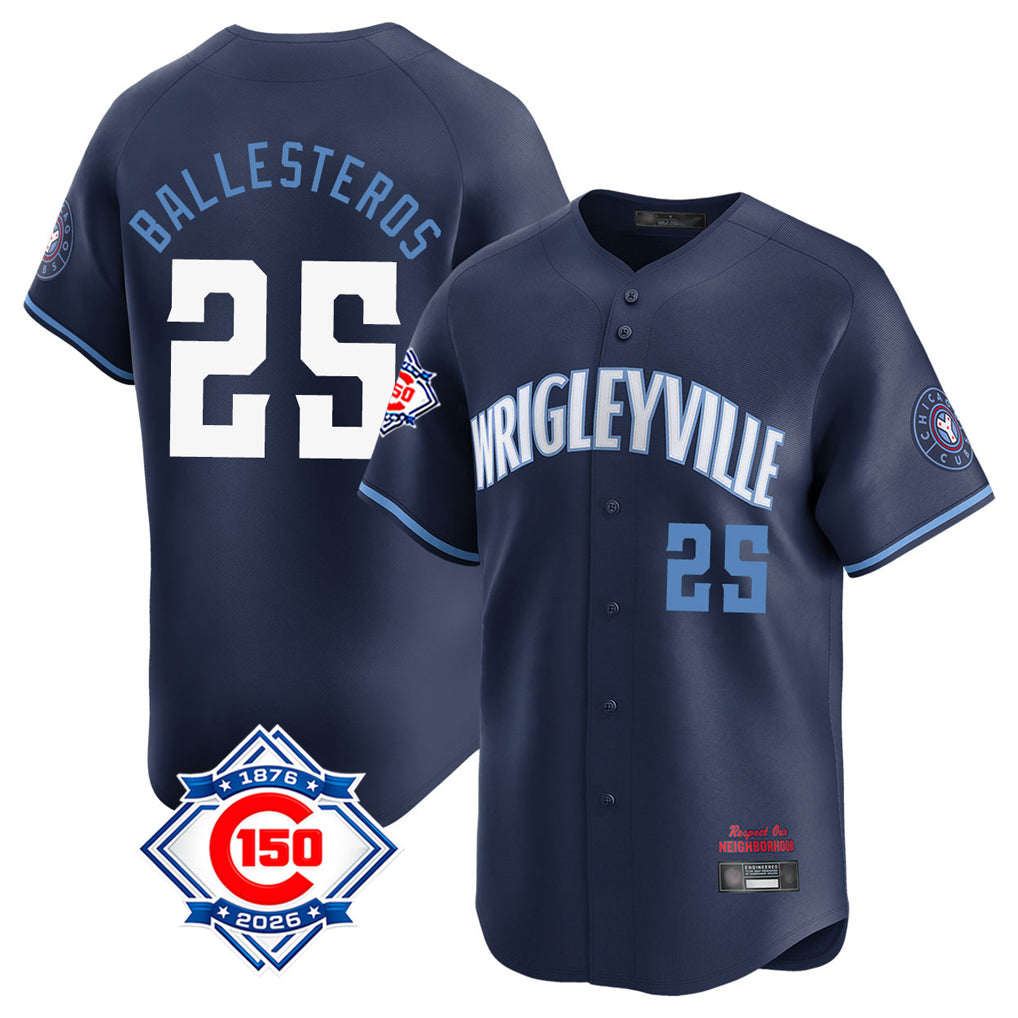 tocy C.Cubs #25 Mois¡§|s Ballesteros Player Navy City Connect 150th Anniversary Limited Home Stitched Jerseys