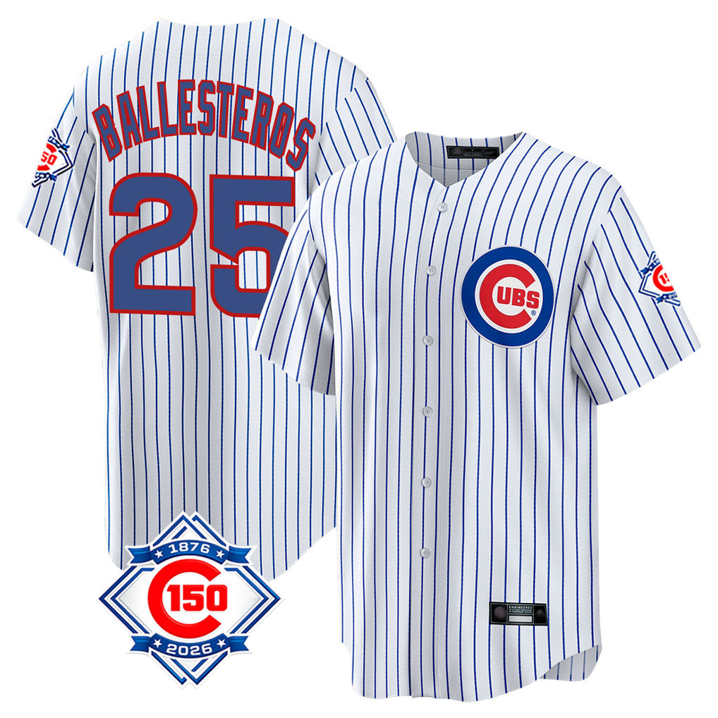 tocy C.Cubs #25 Mois¡§|s Ballesteros Player White 150th Anniversary Home Game Stitched Jerseys