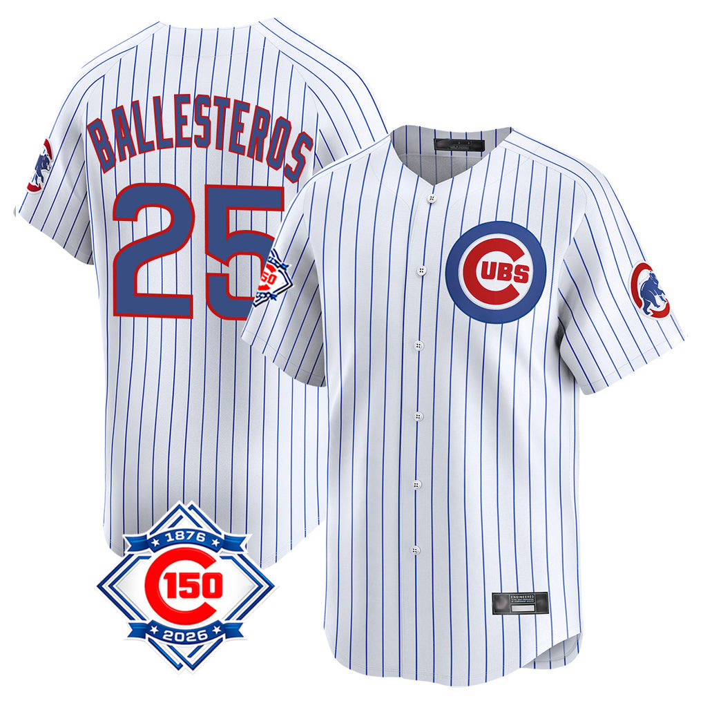tocy C.Cubs #25 Mois¡§|s Ballesteros Player White 150th Anniversary Limited Home Game Stitched Jerseys