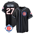 tocy C.Cubs #27 Seiya Suzuki Player Black Fashion Out 150th Anniversary Game Stitched Jerseys