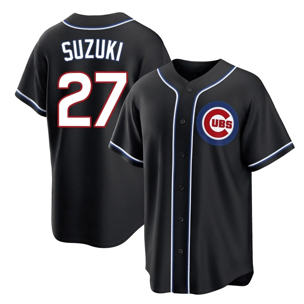 tocy C.Cubs #27 Seiya Suzuki Player Black Fashion Out Game Stitched Jerseys