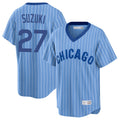 tocy C.Cubs #27 Seiya Suzuki Player Blue T-shirt Cooperstown Collection Limited Stitched Jerseys