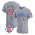 tocy C.Cubs #27 Seiya Suzuki Player Gray Road 150th Anniversary Limited Elite Home Stitched Jerseys