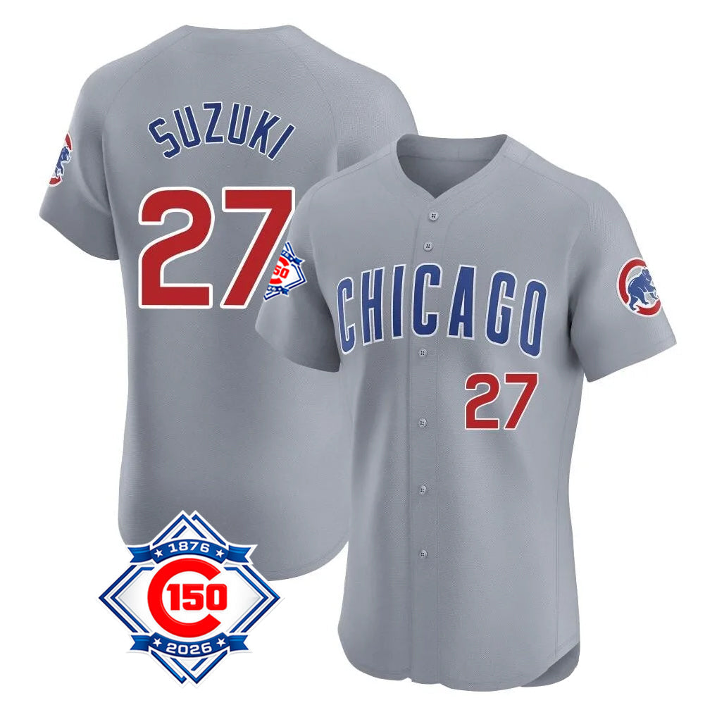 tocy C.Cubs #27 Seiya Suzuki Player Gray Road 150th Anniversary Limited Elite Home Stitched Jerseys