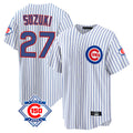 tocy C.Cubs #27 Seiya Suzuki Player White 150th Anniversary Home Game Stitched Jerseys
