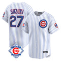 tocy C.Cubs #27 Seiya Suzuki Player White 150th Anniversary Limited Home Game Stitched Jerseys