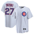 tocy C.Cubs #27 Seiya Suzuki Player White Game Home Stitched Jerseys
