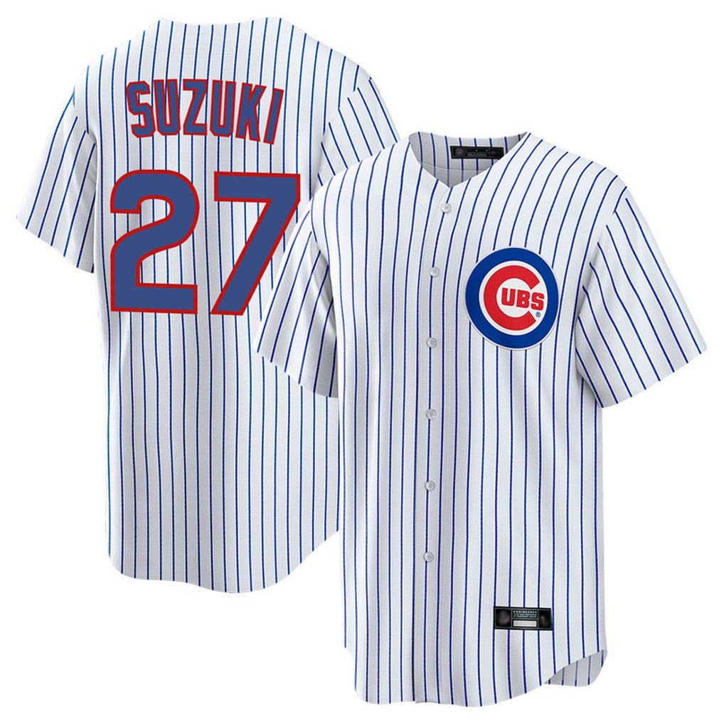 tocy C.Cubs #27 Seiya Suzuki Player White Game Home Stitched Jerseys