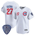 tocy C.Cubs #27 Seiya Suzuki Player White Pinstripe Vapor Premier Limited Home Stitched Jerseys