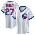 tocy C.Cubs #27 Seiya Suzuki Player White T-shirt Cooperstown Collection Limited Stitched Jerseys