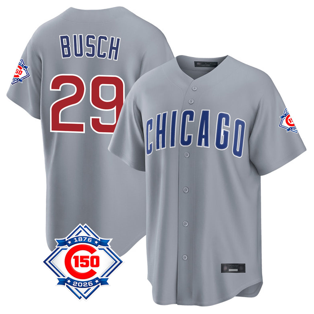 tocy C.Cubs #29 Michael Busch Player Gray 150th Anniversary Home Game Stitched Jerseys
