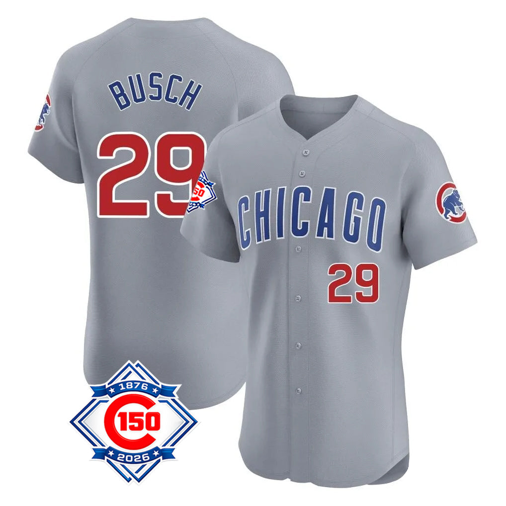 tocy C.Cubs #29 Michael Busch Player Gray Road 150th Anniversary Limited Elite Home Stitched Jerseys