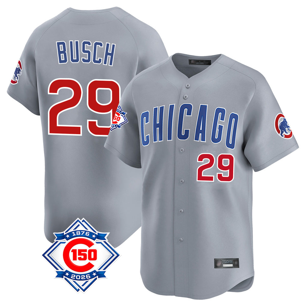 tocy C.Cubs #29 Michael Busch Player Gray Road 150th Anniversary Limited Home Stitched Jerseys