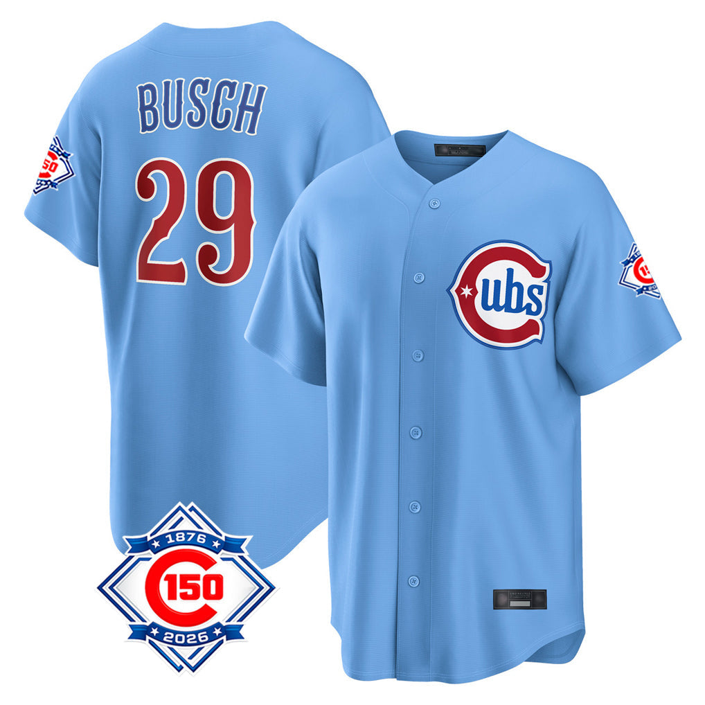 tocy C.Cubs #29 Michael Busch Player Light Blue 150th Anniversary Home Game Stitched Jerseys
