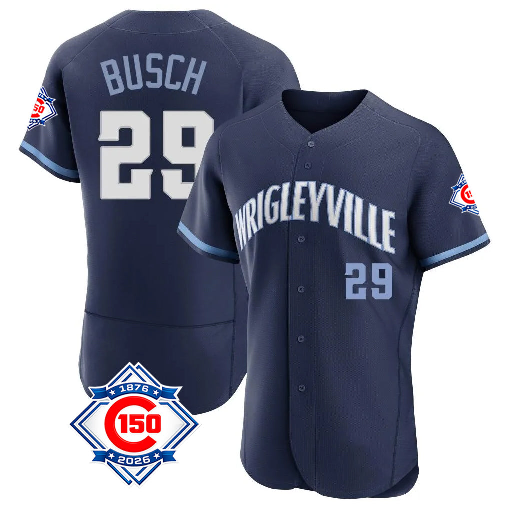 tocy C.Cubs #29 Michael Busch Player Navy City Connect 150th Anniversary Limited Elite Home Stitched Jerseys