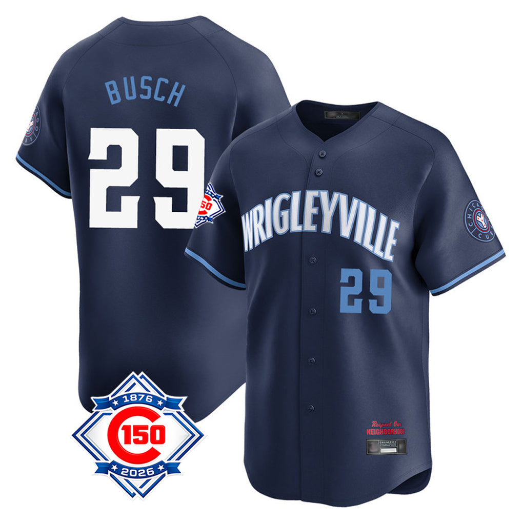 tocy C.Cubs #29 Michael Busch Player Navy City Connect 150th Anniversary Limited Home Stitched Jerseys