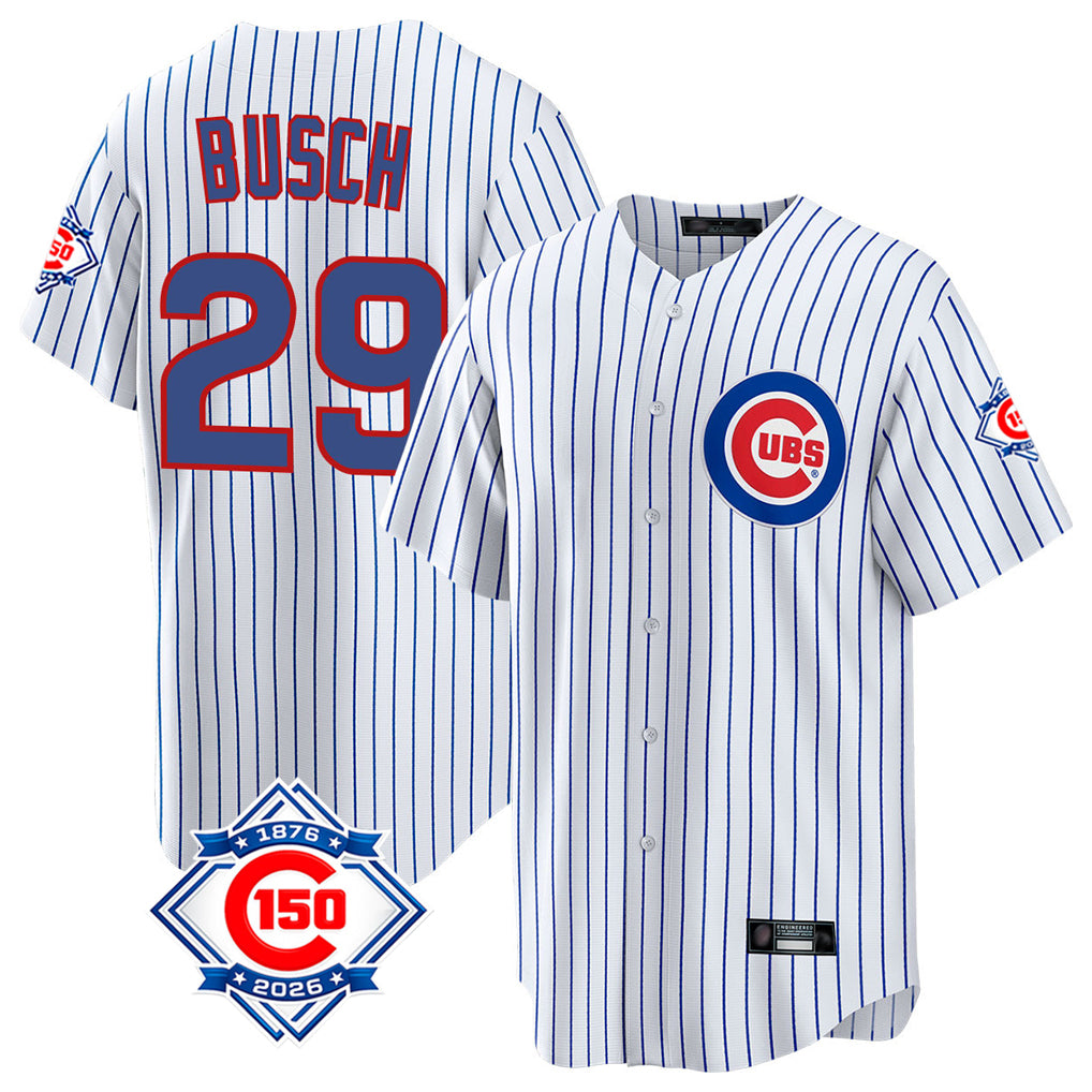 tocy C.Cubs #29 Michael Busch Player White 150th Anniversary Home Game Stitched Jerseys