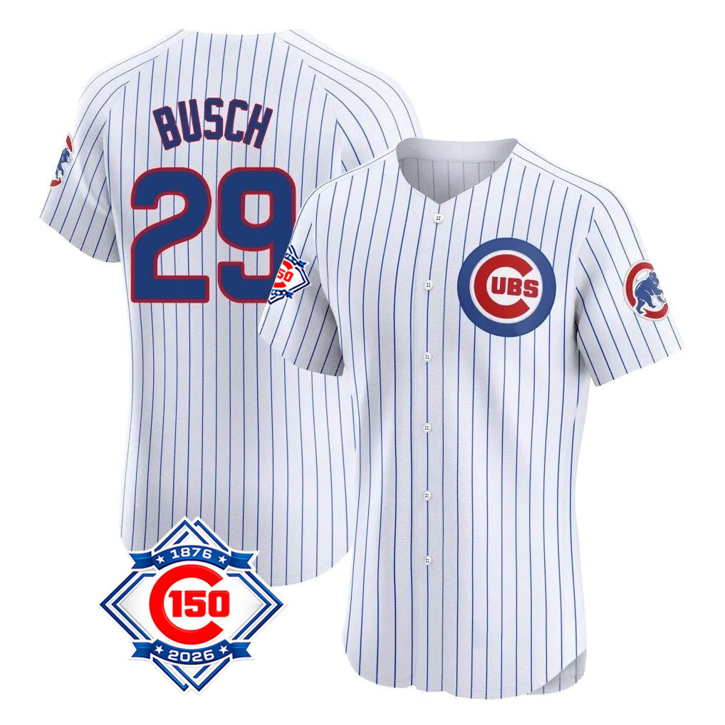 tocy C.Cubs #29 Michael Busch Player White 150th Anniversary Limited Elite Home Game Stitched Jerseys