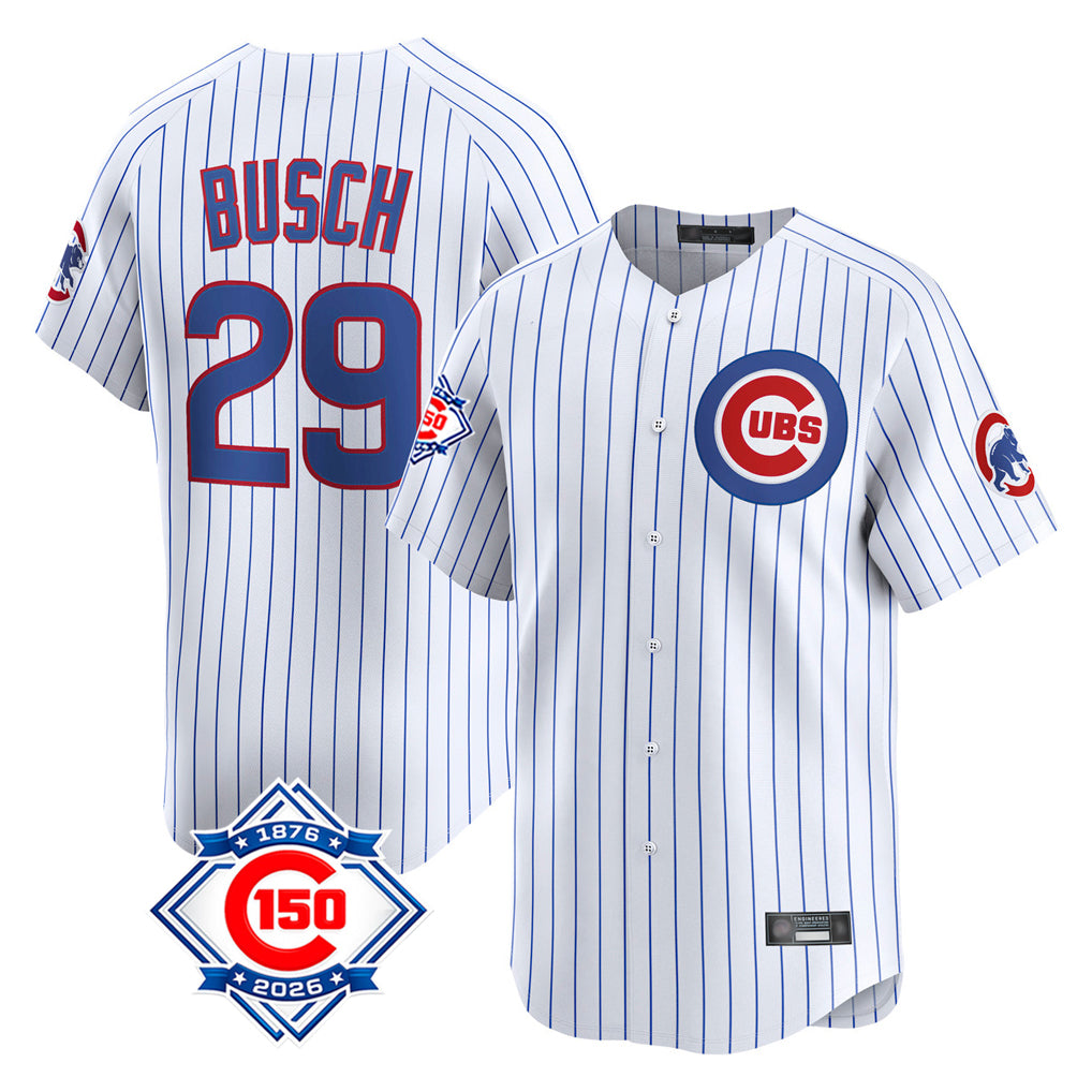 tocy C.Cubs #29 Michael Busch Player White 150th Anniversary Limited Home Game Stitched Jerseys