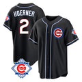 tocy C.Cubs #2 Nico Hoerner Player Black Fashion Out 150th Anniversary Game Stitched Jerseys