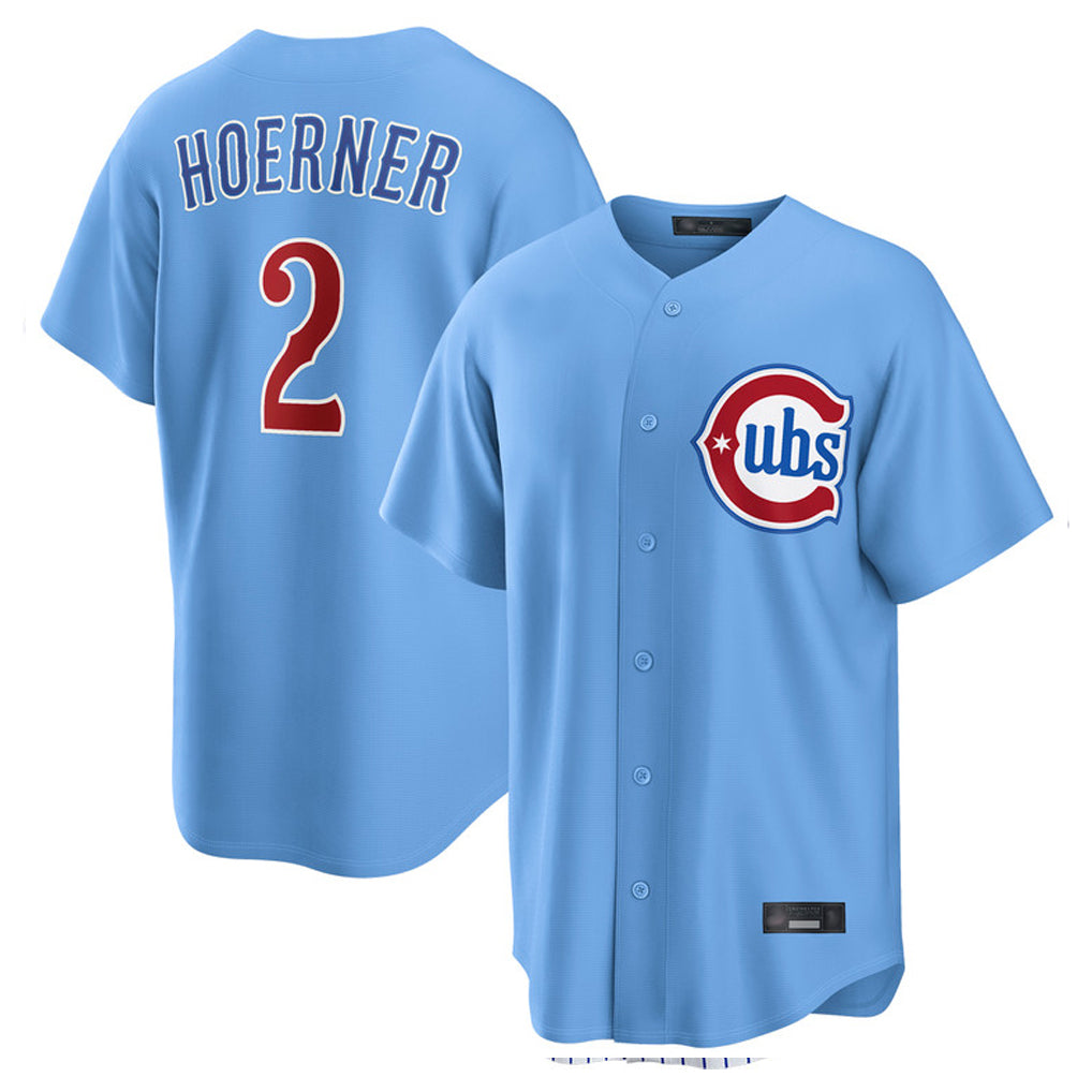tocy C.Cubs #2 Nico Hoerner Player Light Blue Home Game Stitched Jerseys