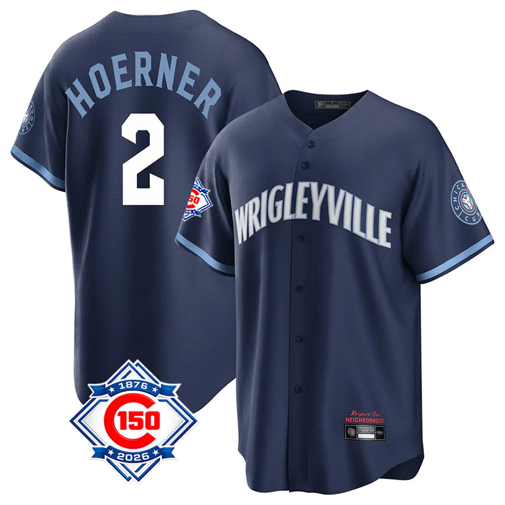 tocy C.Cubs #2 Nico Hoerner Player Navy 150th Anniversary City Connect Home Game Stitched Jerseys