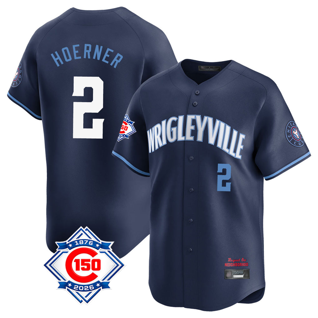 tocy C.Cubs #2 Nico Hoerner Player Navy City Connect 150th Anniversary Limited Home Stitched Jerseys