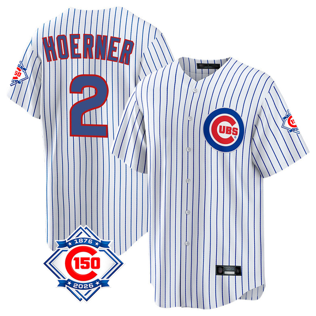 tocy C.Cubs #2 Nico Hoerner Player White 150th Anniversary Home Game Stitched Jerseys