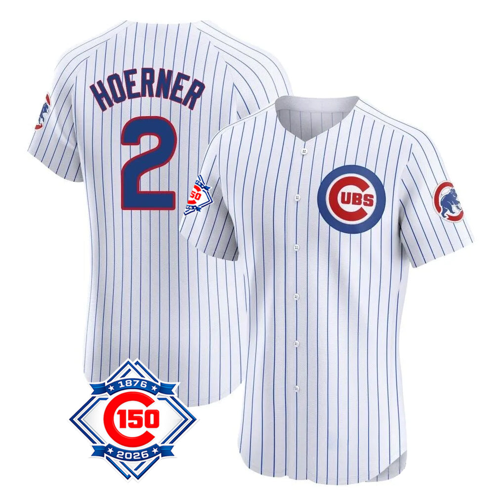 tocy C.Cubs #2 Nico Hoerner Player White 150th Anniversary Limited Elite Home Game Stitched Jerseys