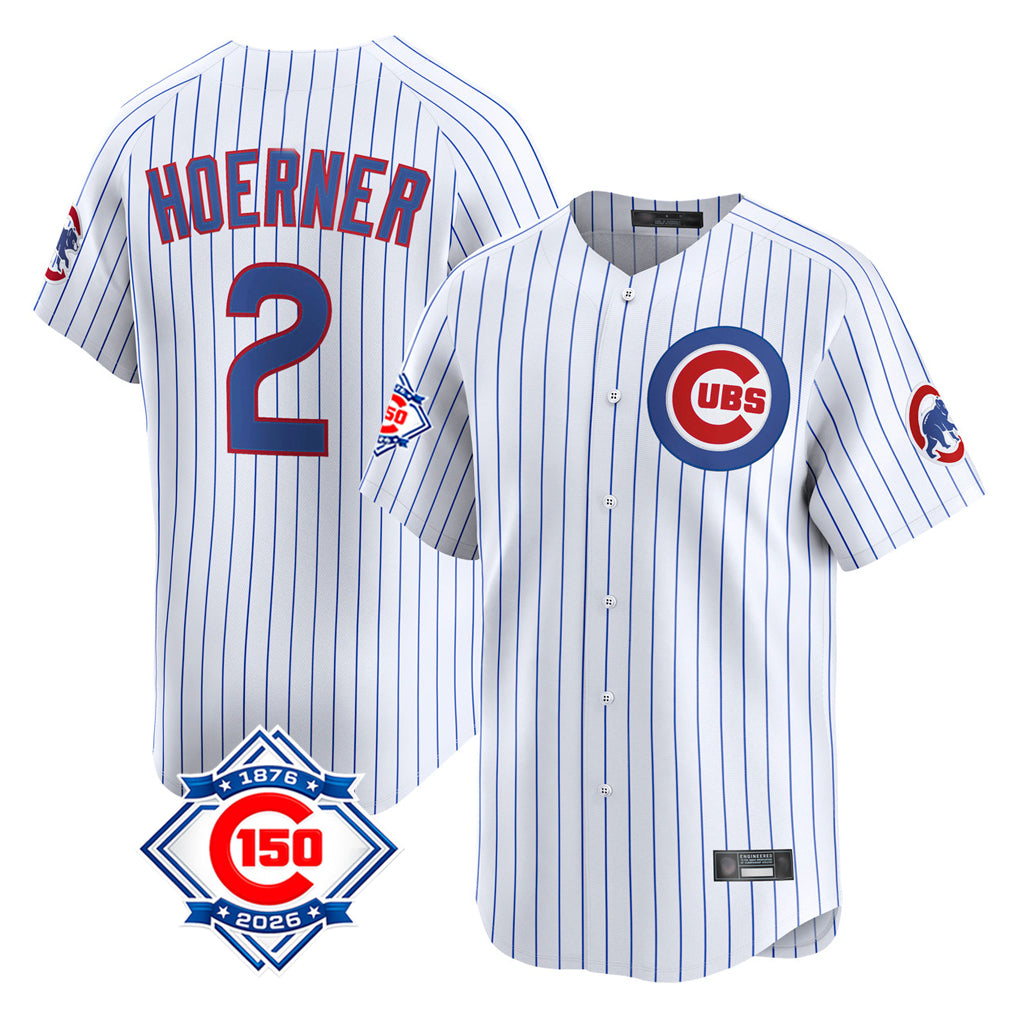 tocy C.Cubs #2 Nico Hoerner Player White 150th Anniversary Limited Home Game Stitched Jerseys