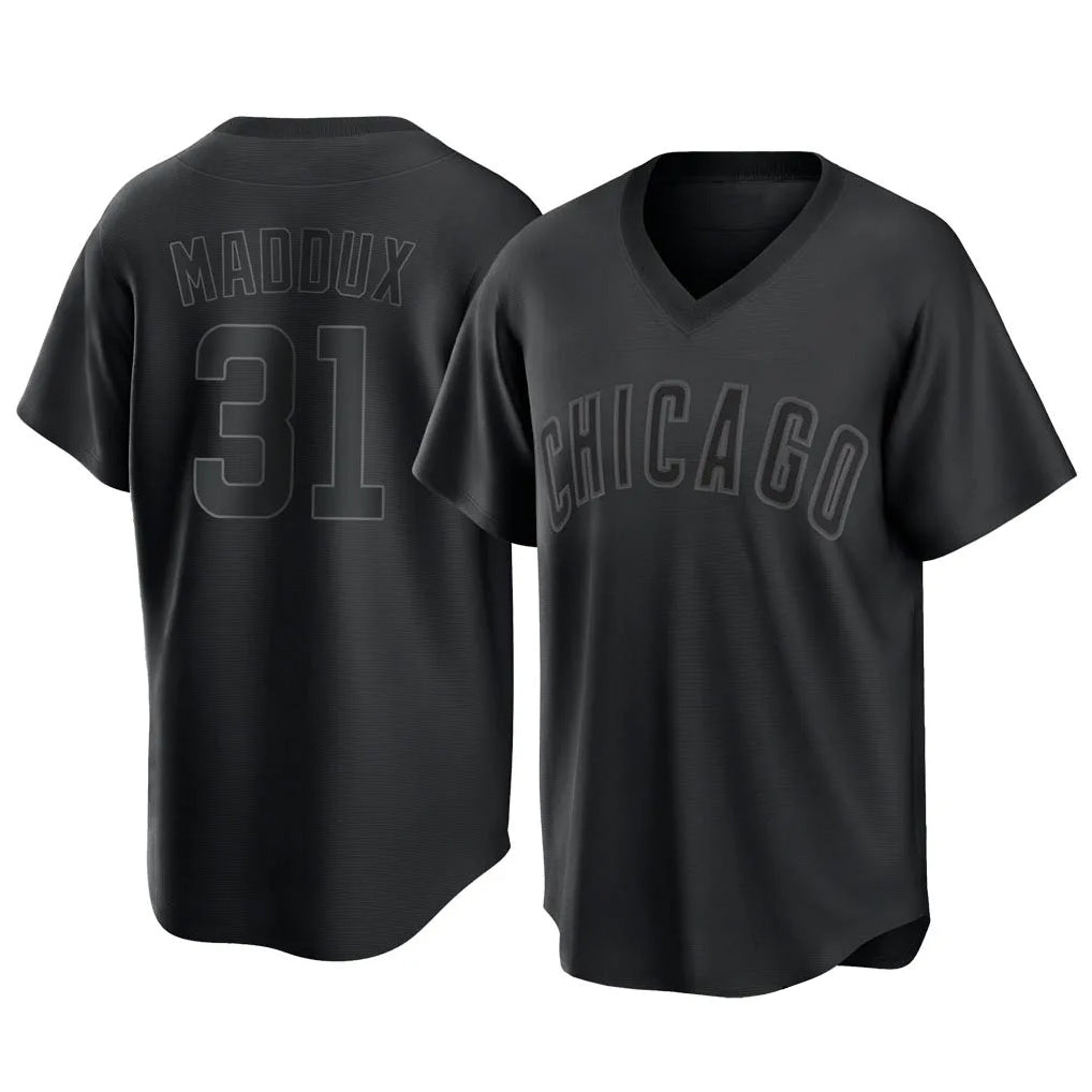 tocy C.Cubs #31 Greg Maddux Player Black T-shirt Home Game Stitched Jerseys