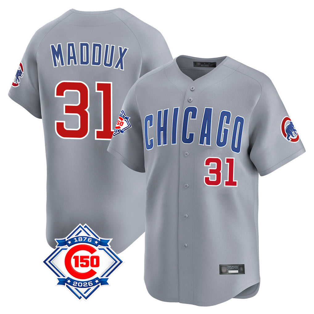 tocy C.Cubs #31 Greg Maddux Player Gray Road 150th Anniversary Limited Home Stitched Jerseys